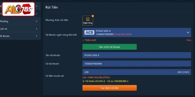 Rút tiền ALO789 nhanh chóng qua 3 bước